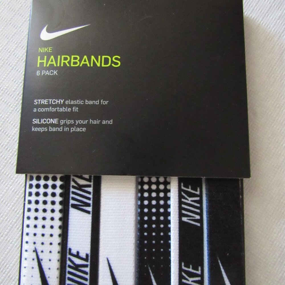 NIKE Women's Hairbands 6 Pack printed Logo Sports Headband -Black/White Swoosh